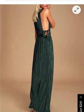 Lulu's Dark Green  Pleated Midi Dress with Tie Shoulders